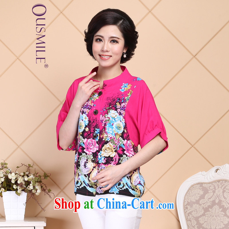 Ousmile 2015 spring and summer new, older mothers with stylish flowers loose woman in T cuff shirt shirt larger R 013 saffron XXL, Ousmile, shopping on the Internet