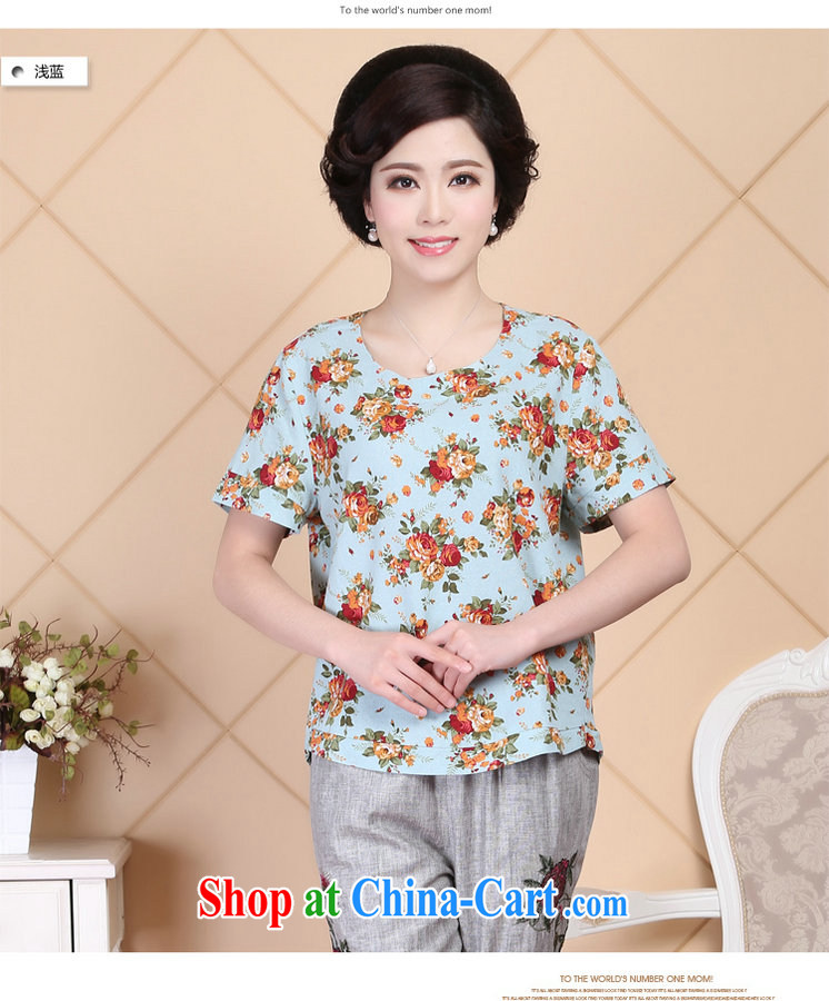 2015 Ousmile new spring and summer, older mothers with stylish stamp loose short sleeve female T shirt shirt larger R 016 light blue 4 XL pictures, price, brand platters! Elections are good character, the national distribution, so why buy now enjoy more preferential! Health