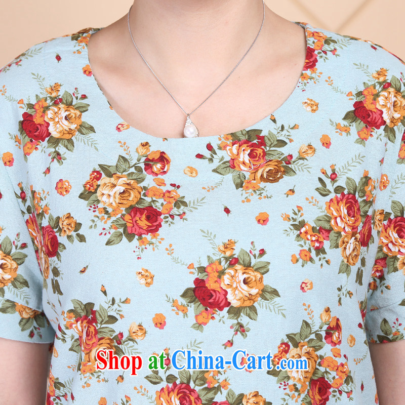 2015 Ousmile new spring and summer, older mothers with stylish stamp loose short sleeve female T shirt shirt larger R 016 light blue 4 XL, Ousmile, shopping on the Internet