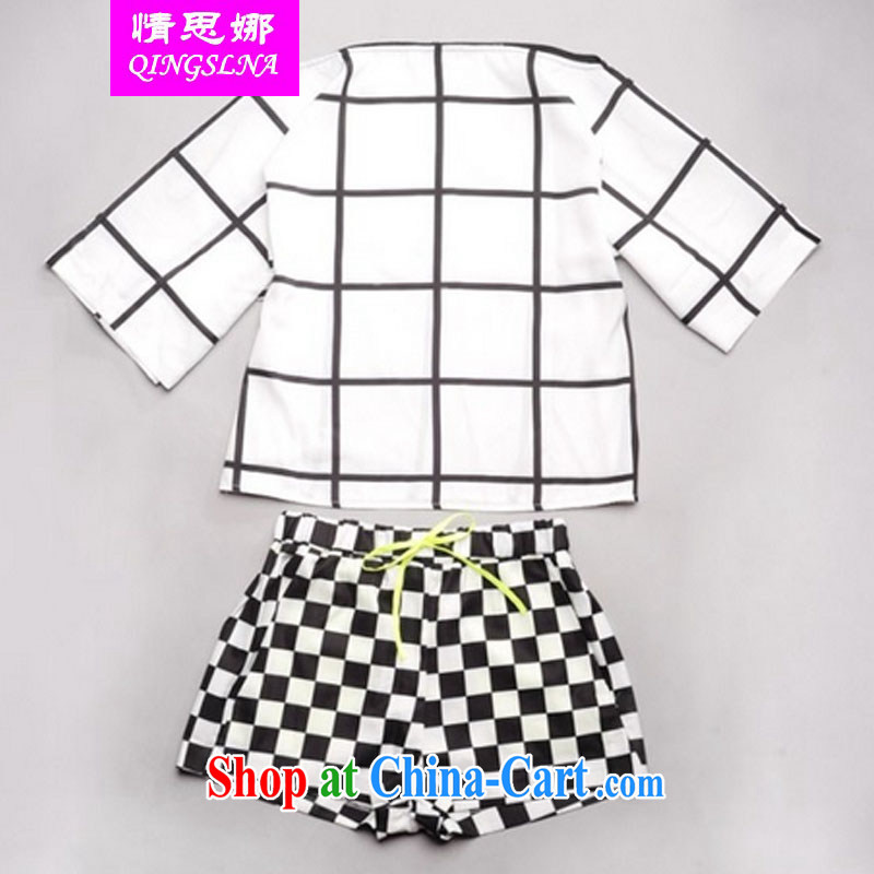 The love of summer 2015 new thick sister XL video thin black-and-white, BAT sleeves snow woven shirts shorts leisure package female black XXXXL, Cisco's (QINGSLNA), online shopping