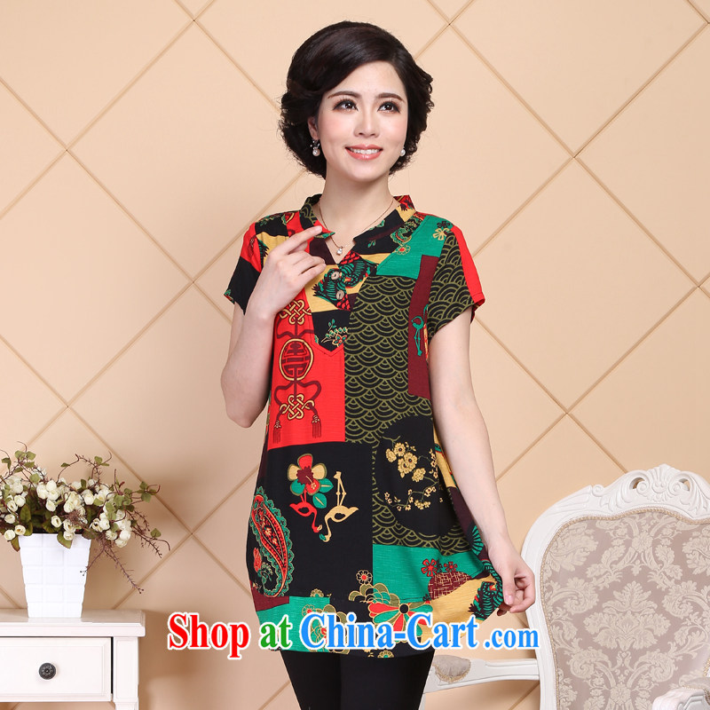 2015 Ousmile new summer, older mothers with quarterly national wind, for cultivating stamp female short-sleeved larger R 066 green XL, Ousmile, shopping on the Internet