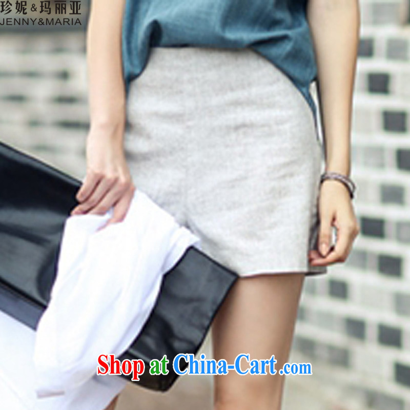 Jeanne & Mary 2015 summer new linen Leisure package fashion in Europe and high-waist graphics thin shorts the Code women 580 Peacock Blue + gray shorts 3XL, Jennifer & Maria (JENNY &MARIA), online shopping