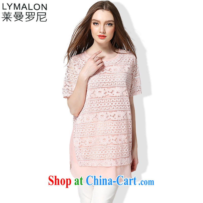 Lehman Ronnie lymalon summer 2015 the Code women in Europe and the obese sister short-sleeved solid color knitting snow T woven shirts 1033 pink 5 XL