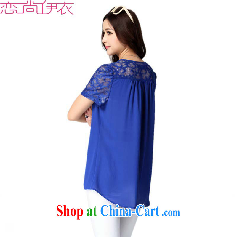 The load is increased, female snow-woven shirts 2015 new summer refreshing OL commuter Solid Color lace short sleeved T-shirt graphics thin red T-shirt blue 6 XL approximately 185 - 200 jack, land is still the garment, online shopping