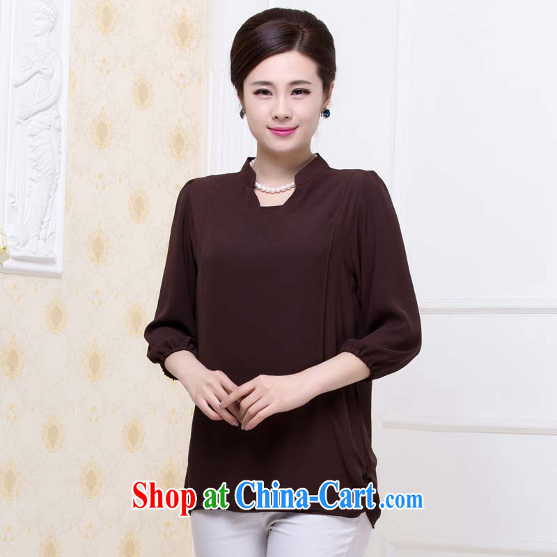 The line spend a lot code women summer 2015 new leisure summer shirt T middle-aged mother with 7 T-shirt-sleeves snow woven shirts 5 B 4723 coffee 4 XL, sea routes, and, shopping on the Internet
