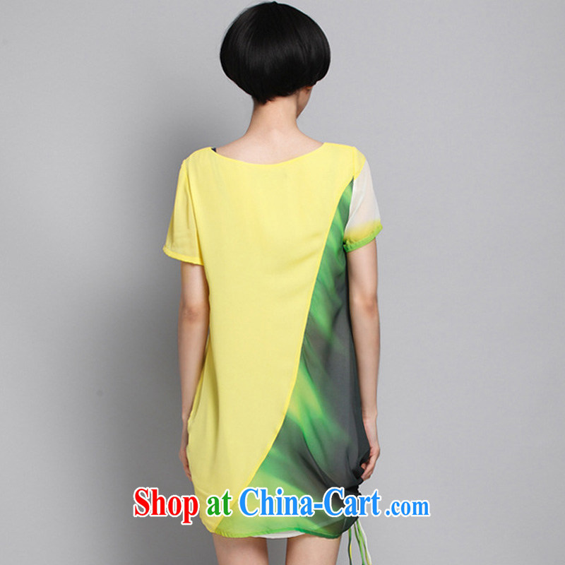 Morning would be summer 2015 new Korean version mm thick stylish graphics thin stitching snow-woven dresses and indeed increase, female wrinkled collision-color stamp dresses yellow 5 XL (recommendations 150 - 160 catties, morning, and shopping on the Internet