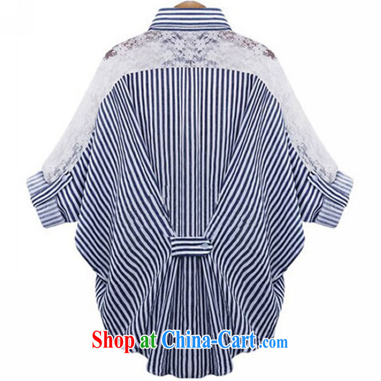 The sum 2015 summer Korean loose the code female striped lace shirt thick mm video thin loose bat sleeves 200 jack and T-shirt is blue and white, XXXXXL pictures, price, brand platters! Elections are good character, the national distribution, so why buy now enjoy more preferential! Health