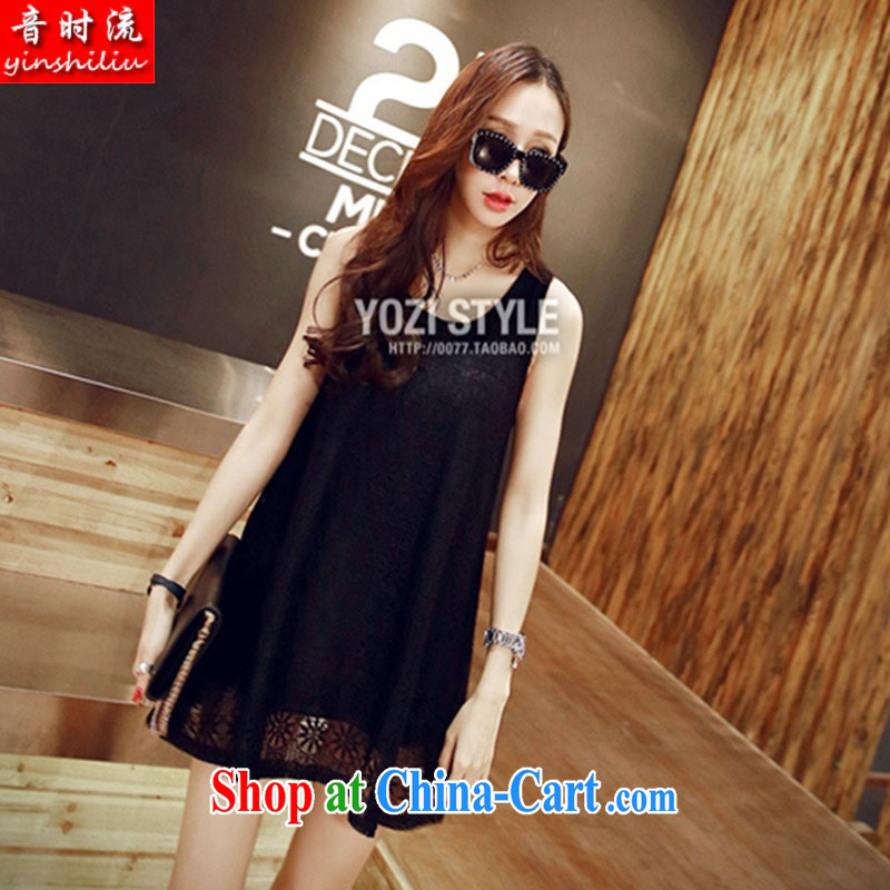 Audio Stream 2015 summer New, and indeed more relaxed the stylish girl three-dimensional lace floral sleeveless dresses S 2709 _SJL black 2 XL