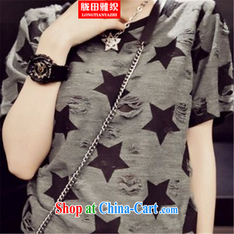 measures, the Organization is indeed increasing, female Korean video thin thick sister summer double linen T shirt dark gray large code XXXL