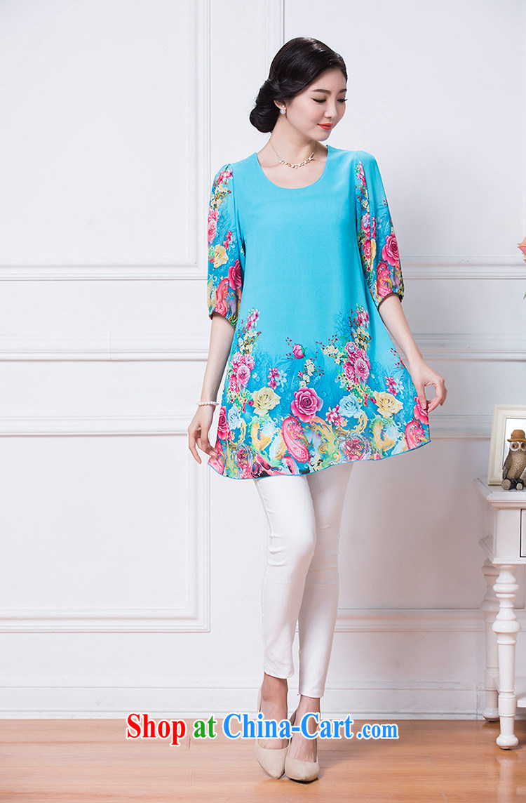 Fujing Qipai rain in 2015 new summer dress Korean older loose video thin style floral XL thick MM the fat mom with snow in woven cuff dress blue 5 XL pictures, price, brand platters! Elections are good character, the national distribution, so why buy now enjoy more preferential! Health