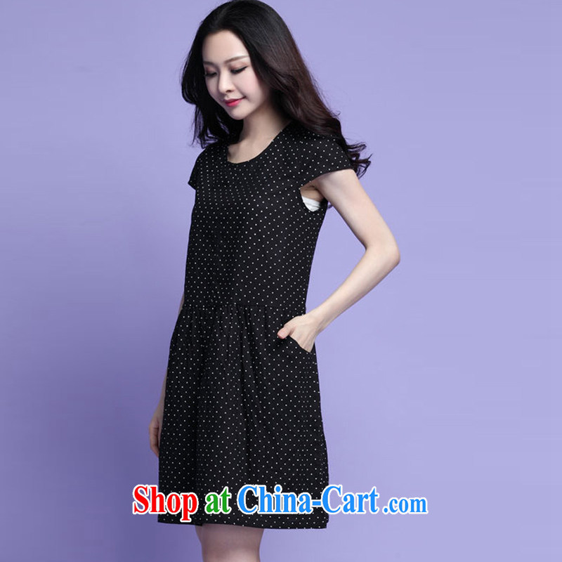 Loved summer 2015 new, larger female thick MM dot loose linen retro dress black XXL, loved (Tanai), shopping on the Internet