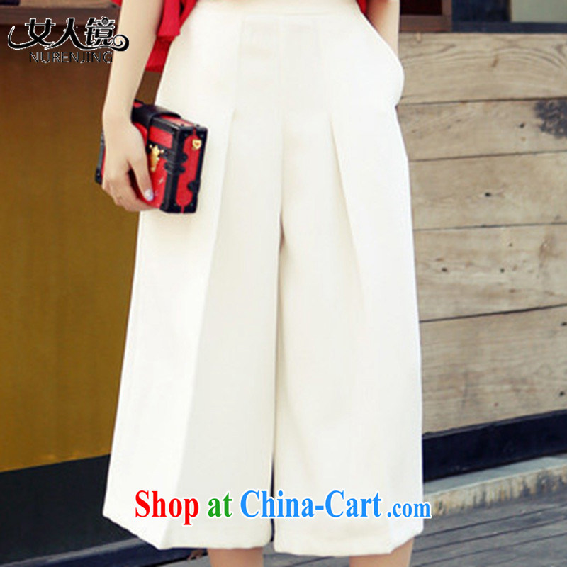 A woman summer 2015 new Snow woven T-shirt + 7 pants stylish package #N 632 red T-shirt white pants M, Woman mirror (nurenjing), online shopping