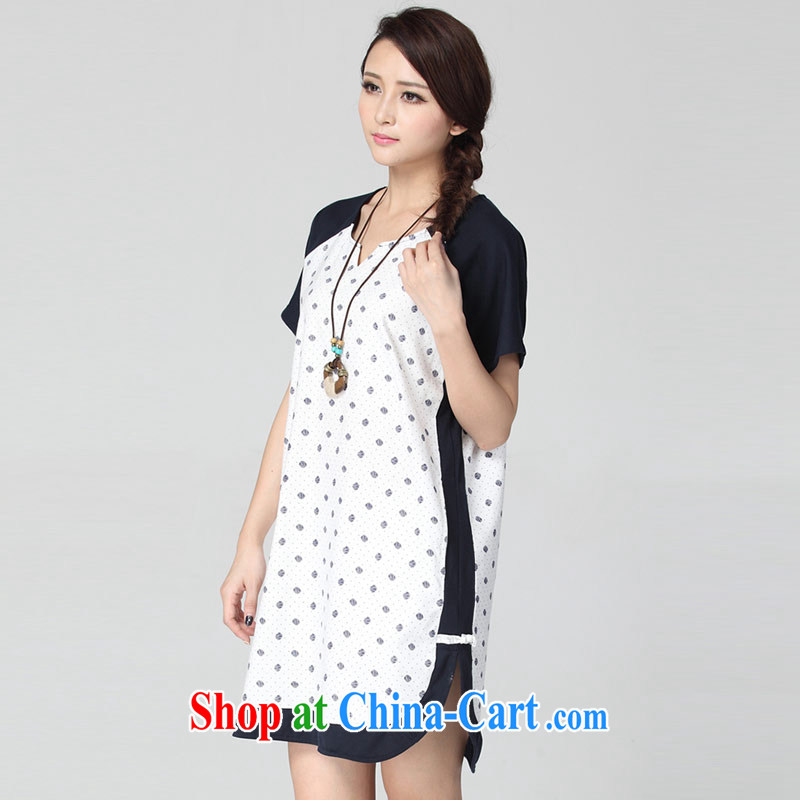Hi Princess slave loose video thin wave-stamp V collar stitching knocked color anti-wrinkle cotton the dress code the dress D 50,169 large blue code 6 XL, hi Maria slavery, shopping on the Internet