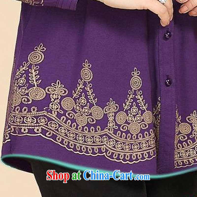Beautiful believers in summer 2015 high quality solid-colored stamp duty leisure large, female, older T shirt relaxed, for temperament click the button short-sleeved mom with purple short sleeved XL, beautiful believers, shopping on the Internet