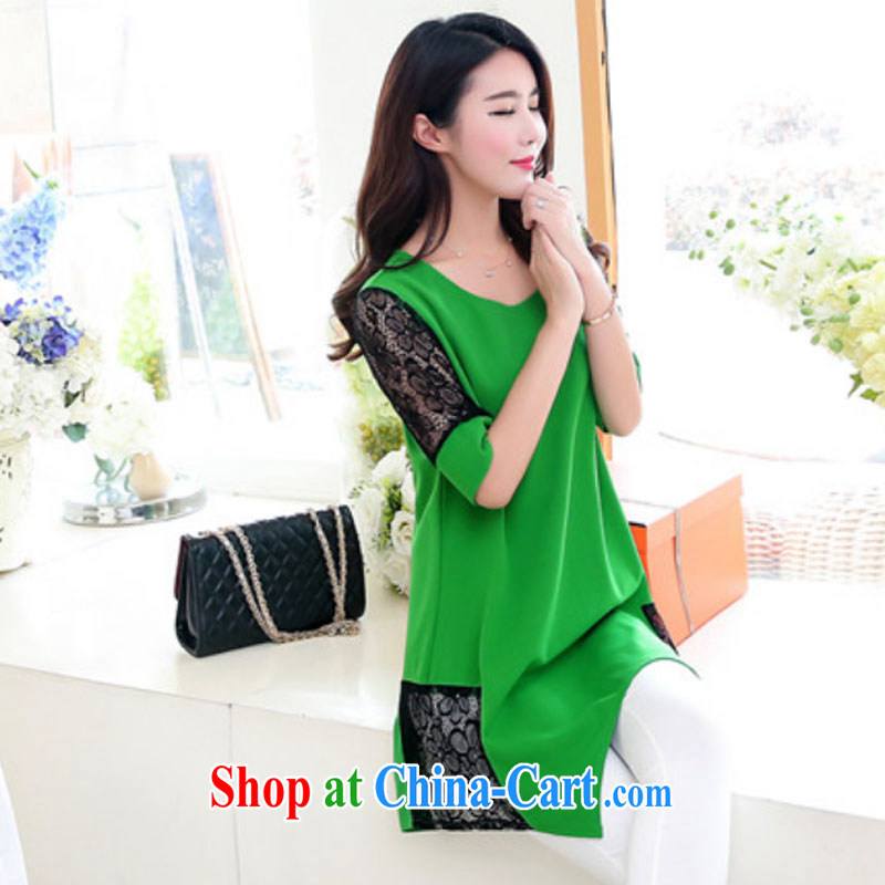 Snow Storm 2015 Yee-thick sister summer, new 200 jack on the MM is indeed increasing, female short-sleeved, long T shirts dresses A 8888 green XXXXXL, snow-boat (XUEZHOUQI), online shopping