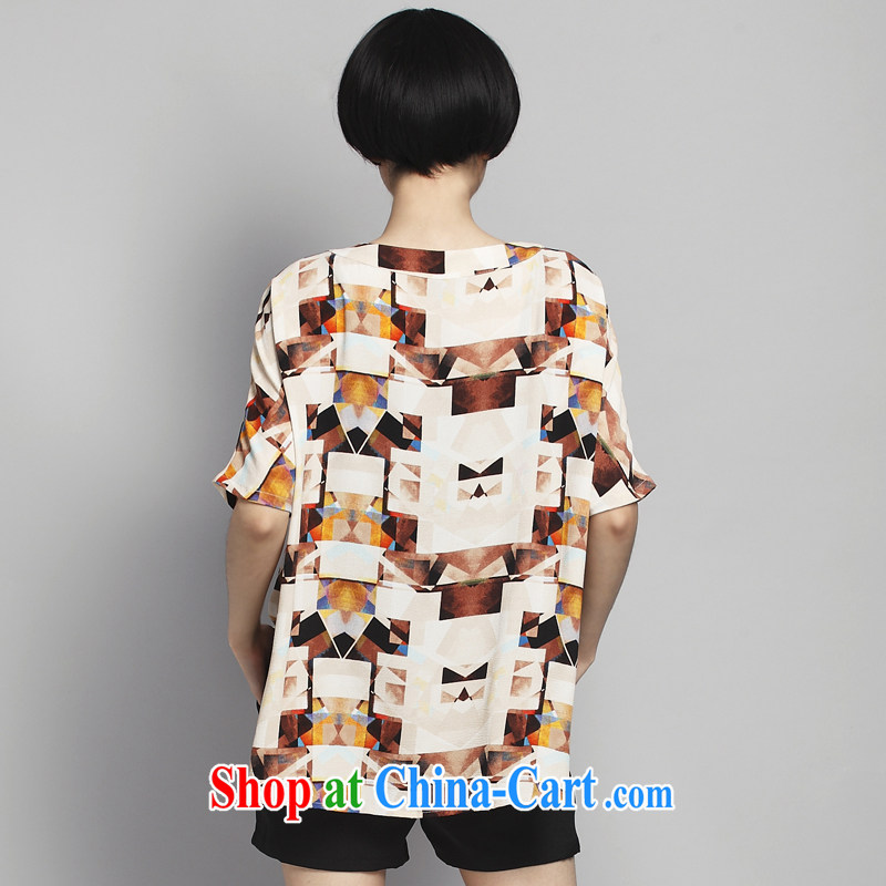 2015 new summer King, female and indeed XL thick sister mosaic patterned snow woven shirts loose video thin short-sleeve T-shirt picture color XL, better, online shopping