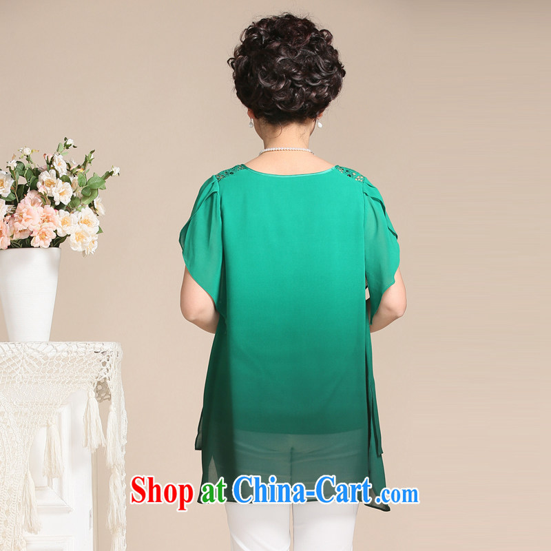 Ousmile summer 2015 new, old mother with solid color simple Openwork round-collar short-sleeve female T shirts snow woven shirts the code 639 green 4 XL, Ousmile, shopping on the Internet