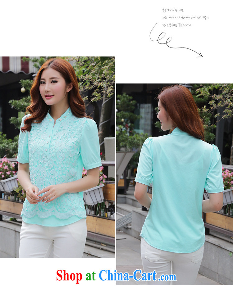 Yu Wei SIA 2015 summer new, larger female snow woven shirts lace short-sleeved hook take solid T-shirt T-shirt woman Y 1196 blue 3 XL (recommendations 145 - 165 jack) pictures, price, brand platters! Elections are good character, the national distribution, so why buy now enjoy more preferential! Health