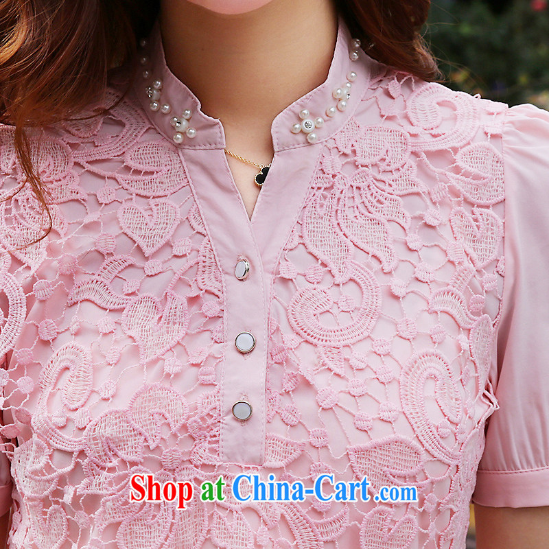 Ms Audrey EU Yuet-SIA 2015 summer new, larger female snow woven shirts lace short-sleeved hook take solid T-shirt T-shirt woman Y 1196 blue 3 XL (145 - 165 ) jack, jade, and shopping on the Internet