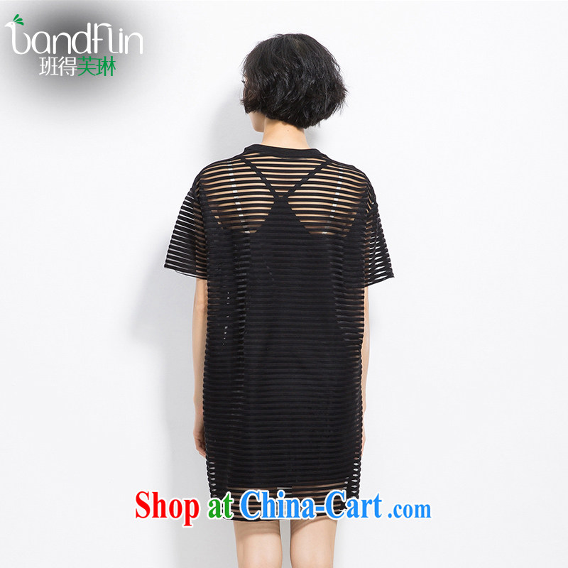 Classes, Evelyn, 2015 spring and summer thick mm new, the United States and Europe, women with stylish Openwork stripes letters two-piece short sleeve shirt T B 2252 black 2 XL, classes, Evelyn, (BandFlin), online shopping