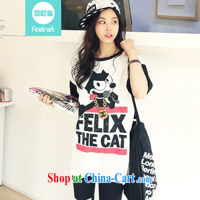 feelnet XL girls thick sister 2015 summer new Korean relaxed, long, short-sleeved shirt T 1531 white 48 code_recommendations 80 - 130 kg