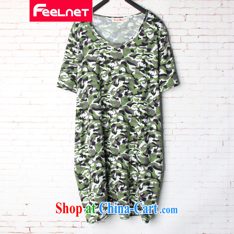 hamba feelnet female Korean version 2015 summer new thick mm loose stamp duty, long, short-sleeved shirt T 1586 camouflage 48 code_Recommendation 80 - 130 kg