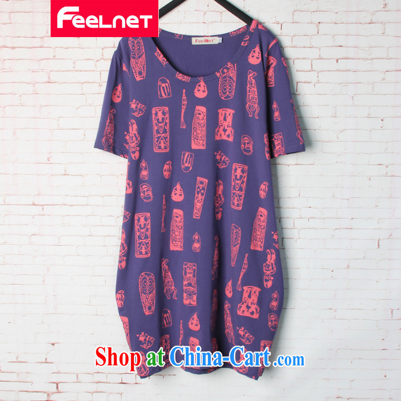 feelnet larger women mm thick summer new Korean version loose video thin, long, stamp duty short-sleeved T pension 1587 blue and purple 48 code_recommendations 80 - 130 kg