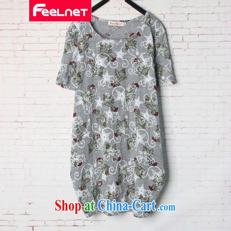 feelnet XL girls thick sister 2015 summer new Korean relaxed, long, short-sleeved shirt T 1588 gray 48 code_recommendations 80 - 130 kg