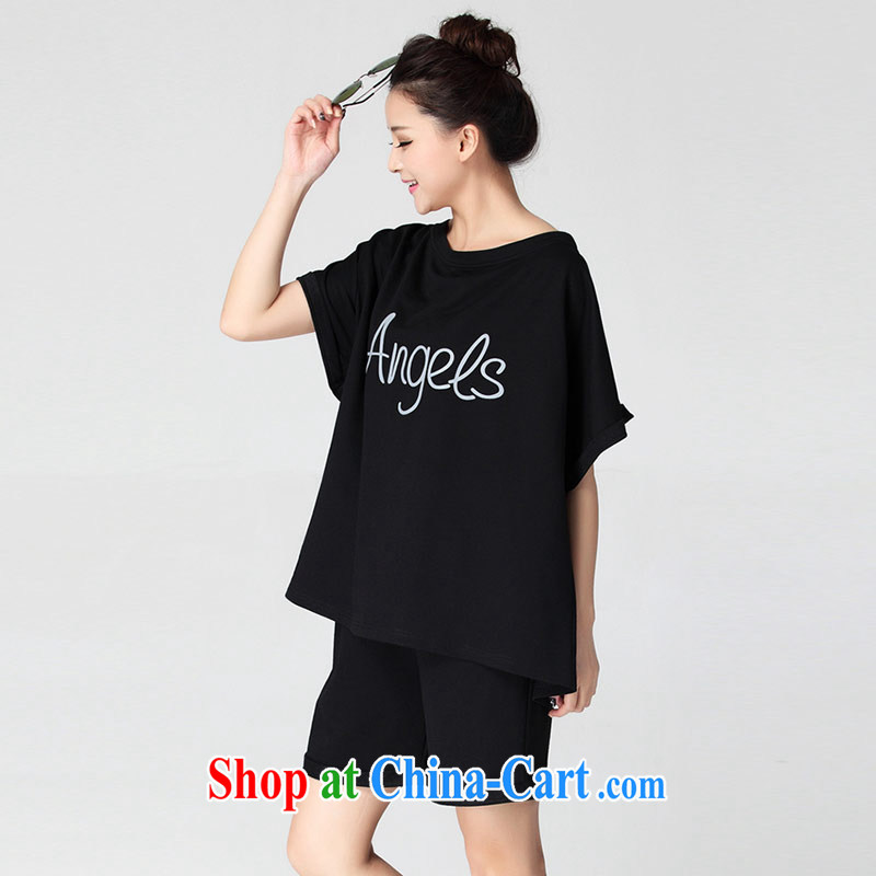 NOS Korean pure cotton straight and simple ground 100 Leisure package T shirts shorts the Code women 50,121 D Black Large code 6 XL, thin (NOS), online shopping