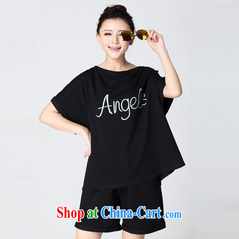 NOS Korean pure cotton straight and simple ground 100 Leisure package T shirts shorts the Code women 50,121 D Black Large code 6 XL, thin (NOS), online shopping