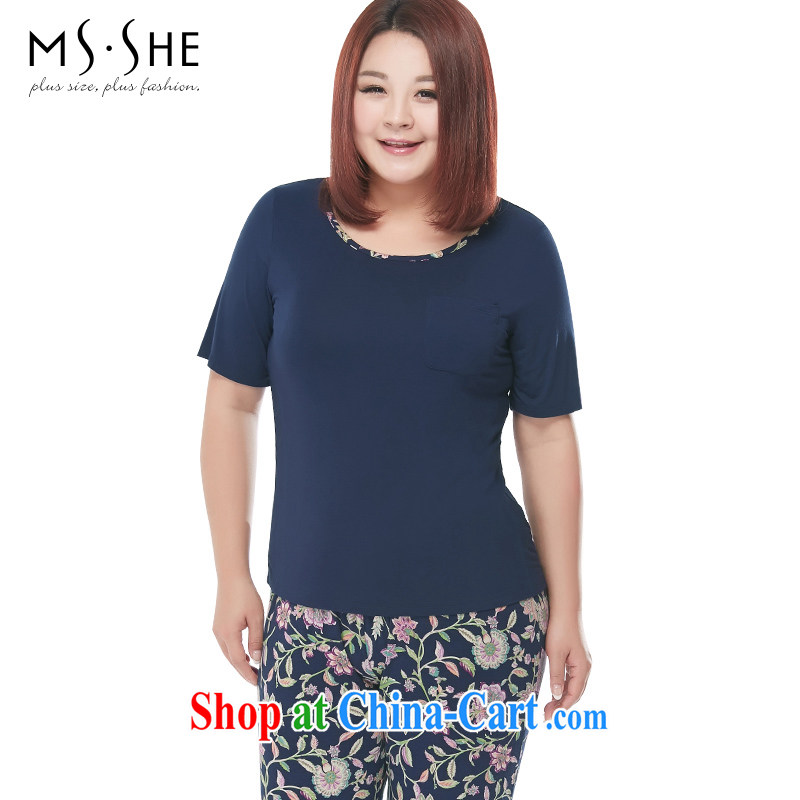 MSSHE XL ladies 2015 new summer clothes pajamas package stamp two-piece 2704 Tibetan cyan 4 XL