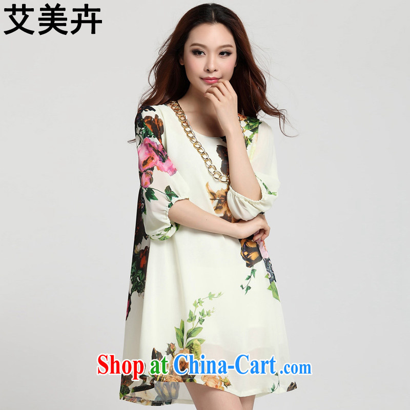The American floral displays 2015 new female 5 lantern cuff loose Leopard snow woven large code dresses 9058 white Peony XXXL