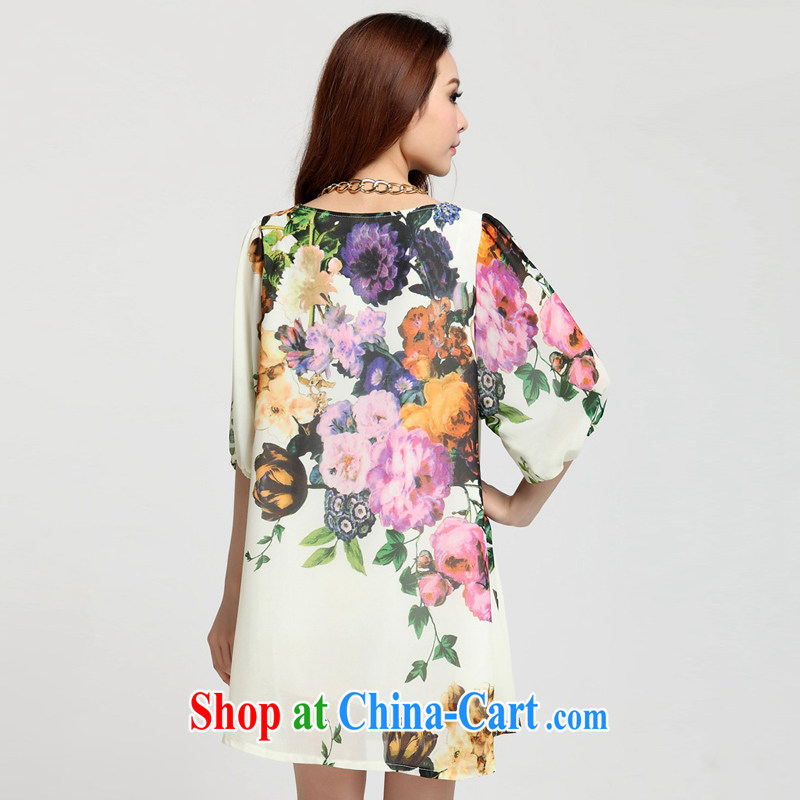 The American floral displays 2015 new female 5 lantern cuff loose Leopard snow woven large code dresses 9058 white Peony XXXL, the American Floral displays, shopping on the Internet
