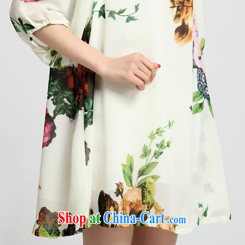 The American floral displays 2015 new female 5 lantern cuff loose Leopard snow woven large code dresses 9058 white Peony XXXL, the American Floral displays, shopping on the Internet
