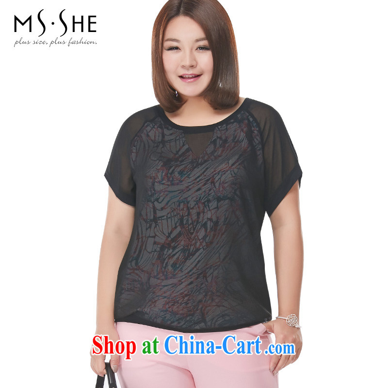 MSSHE XL girls 2015 new summer leave two stitching stamp duty, cotton snow woven shirts 4489 black 3 XL