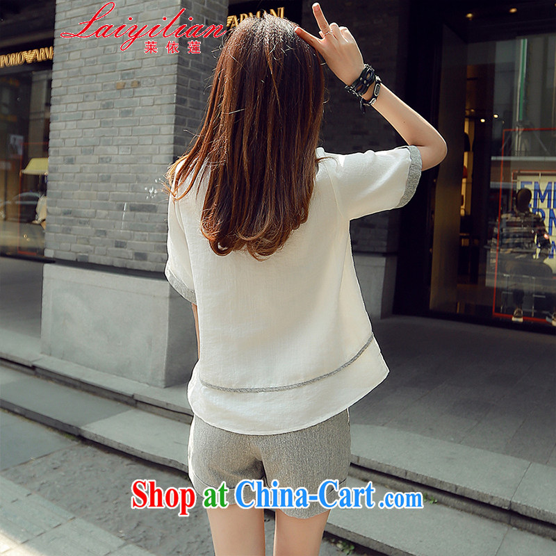 In Hualien's European site 2015 summer two-piece stitching linen short-sleeve shirt T 3 shorts, cotton the package m White L, according to Lin (Laiyilian), shopping on the Internet