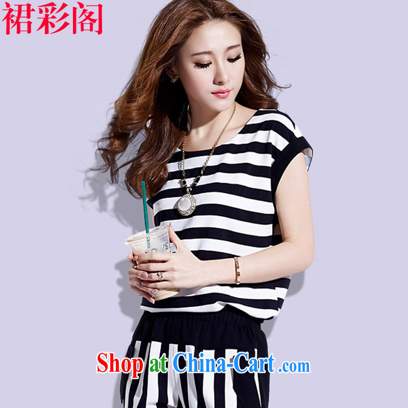 Skirt color streaks cabinet Korean short-sleeve Leisure and Sports Kit 5832 black-and-white striped short L, skirt color pavilion, shopping on the Internet