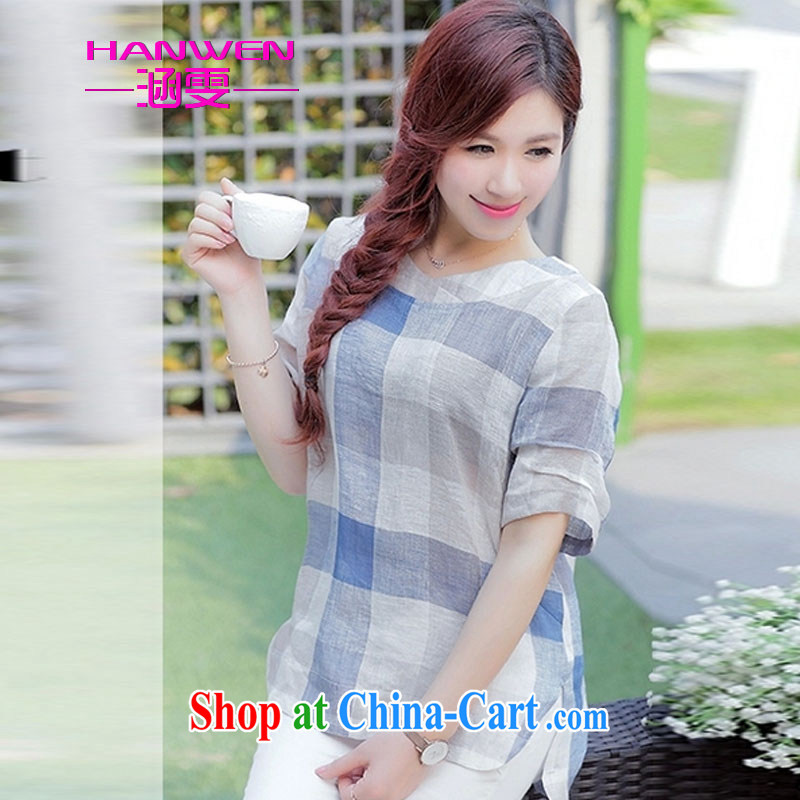 Mrs Nellie FONG covered by summer 2015 with the Code loose linen tartan shirt girls summer Korean beauty with the cotton T-shirts blouses gray XXL, Wen, and shopping on the Internet
