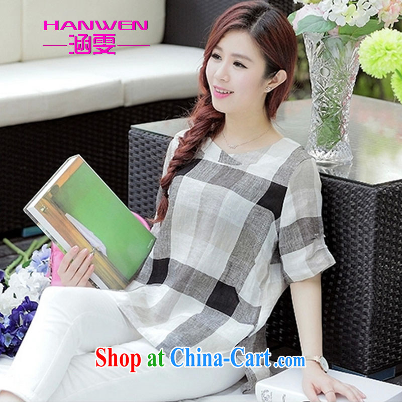 Mrs Nellie FONG covered by summer 2015 with the Code loose linen tartan shirt girls summer Korean beauty with the cotton T-shirts blouses gray XXL, Wen, and shopping on the Internet