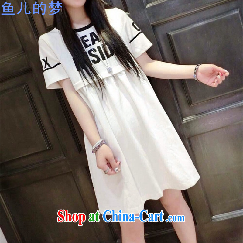 Fish the dream 2015 summer pregnant women with loose video thin Korean pregnant women T-shirt modern English spelling, short-sleeved maternity dress code the dress white XL