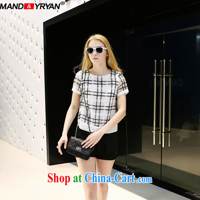 Romantic, Ryan, new 200 Jack the code female summer is the increased emphasis on MM loose checked short-sleeved T shirt + Black shorts as shown MDR XXXXXL 1930, romantic, Ryan (Mandyryan), online shopping