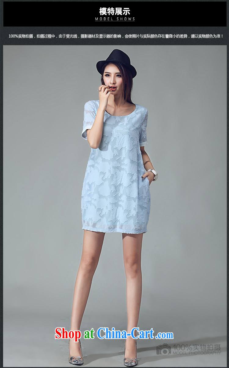 Cheuk-yan Yi Lai film 2015 summer new stylish small new definition Peony jacquard solid color simple code female thick MM short-sleeved dresses 2031 light blue XL pictures, price, brand platters! Elections are good character, the national distribution, so why buy now enjoy more preferential! Health