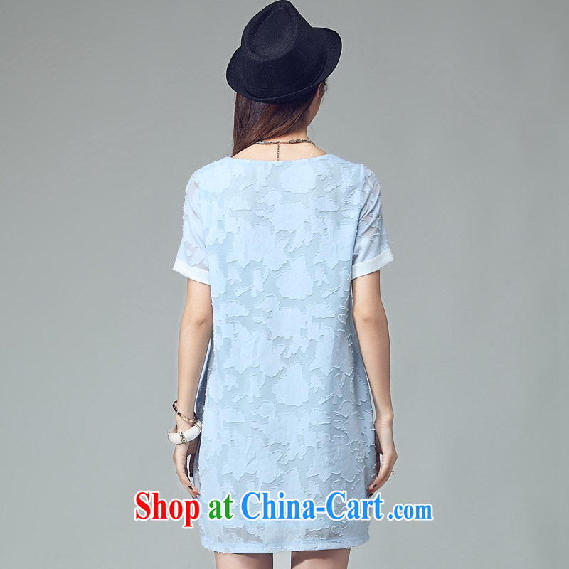 Cheuk-yan Yi Lai film 2015 summer new stylish new definition Peony jacquard solid color simple code female thick MM short-sleeved dresses 2031 light blue XL, Cheuk-yan Yi Lai, and, online shopping