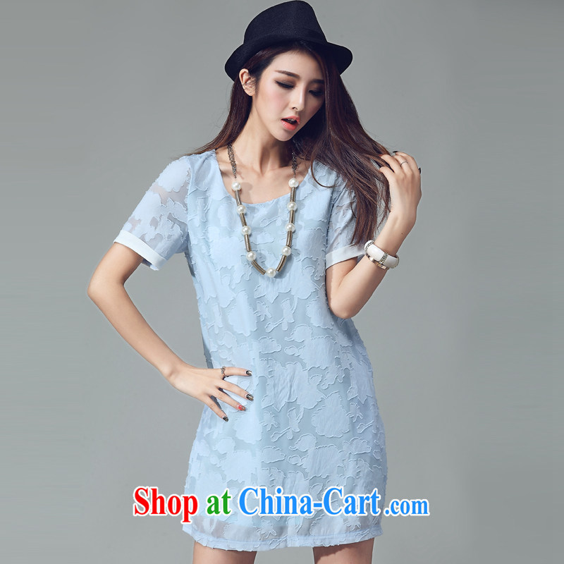 Cheuk-yan Yi Lai film 2015 summer new stylish new definition Peony jacquard solid color simple code female thick MM short-sleeved dresses 2031 light blue XL, Cheuk-yan Yi Lai, and, online shopping