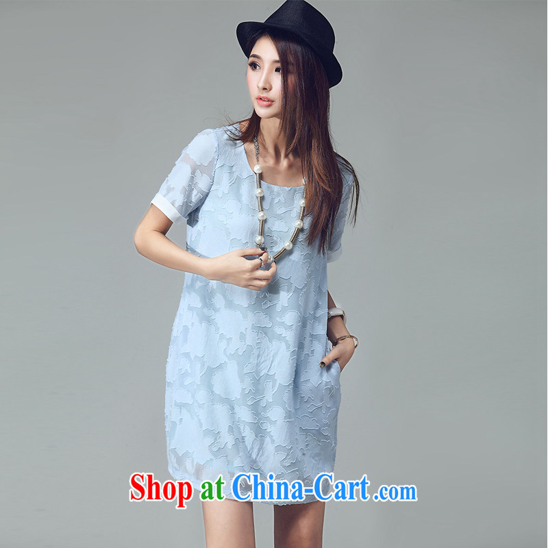 Cheuk-yan Yi Lai film 2015 summer new stylish new definition Peony jacquard solid color simple code female thick MM short-sleeved dresses 2031 light blue XL, Cheuk-yan Yi Lai, and, online shopping