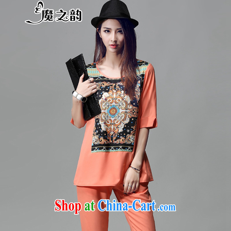 Magic of the 2015 summer new emphasis on people's congress, female video thin, stamp duty cuff long T shirt + 7 pants Leisure package 88,005 orange XXXL