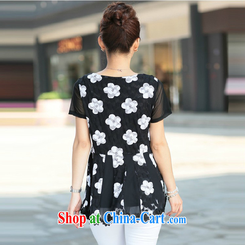 Yoon Elizabeth Odio Benito summer new, larger female Korean Beauty graphics thin thick mm lace short-sleeve female T shirts loose solid black shirt with flowers 5 XL recommendations 180 jack, Yoon Elizabeth Odio Benito (yinlsabel), online shopping