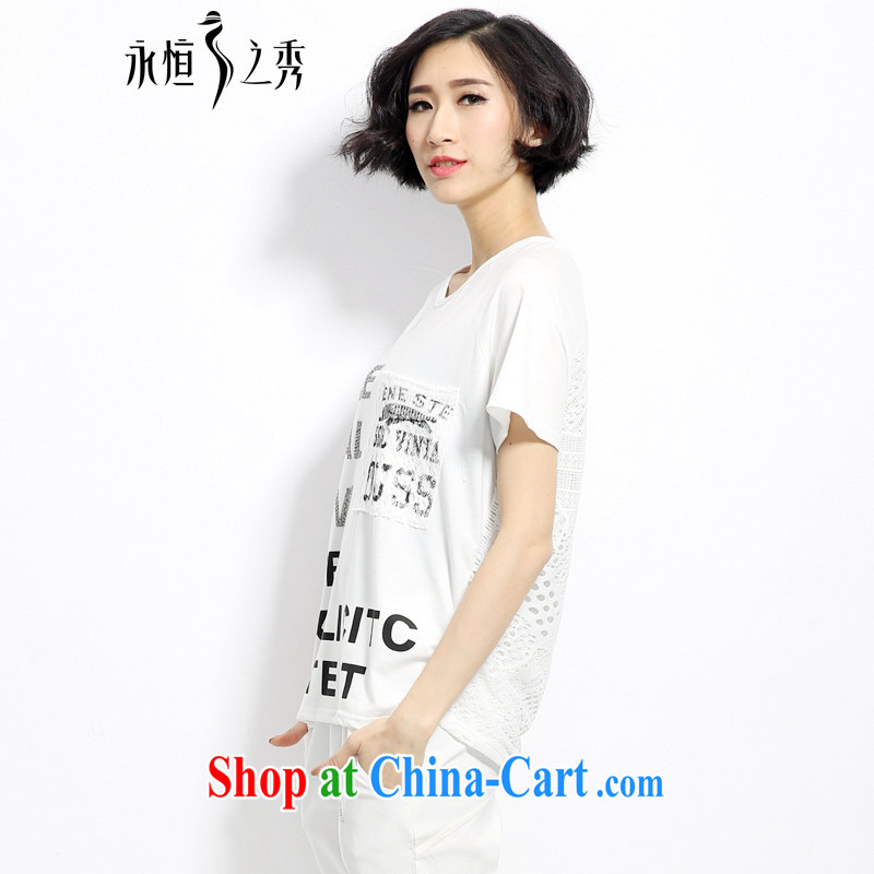 2015 summer mm thick new, larger female fashion style English stamp black-and-white graphics thin sport and leisure T pension white 3XL, eternal, and the show, and online shopping