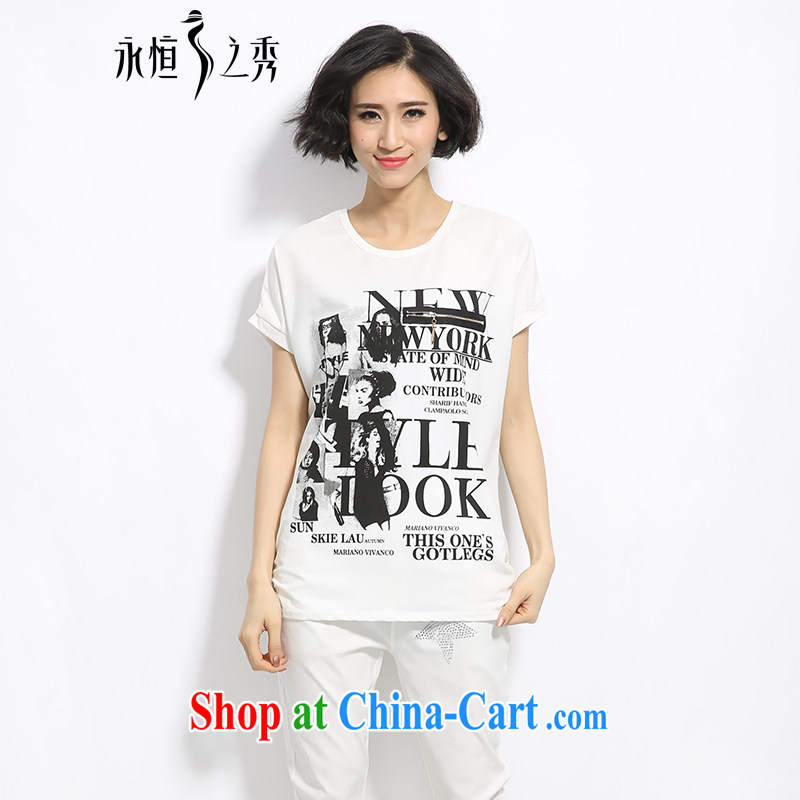 Summer 2015 mm thick new Korean version the code girl with a metal zipper decor letters stamp leisure short-sleeved T pension white 3XL
