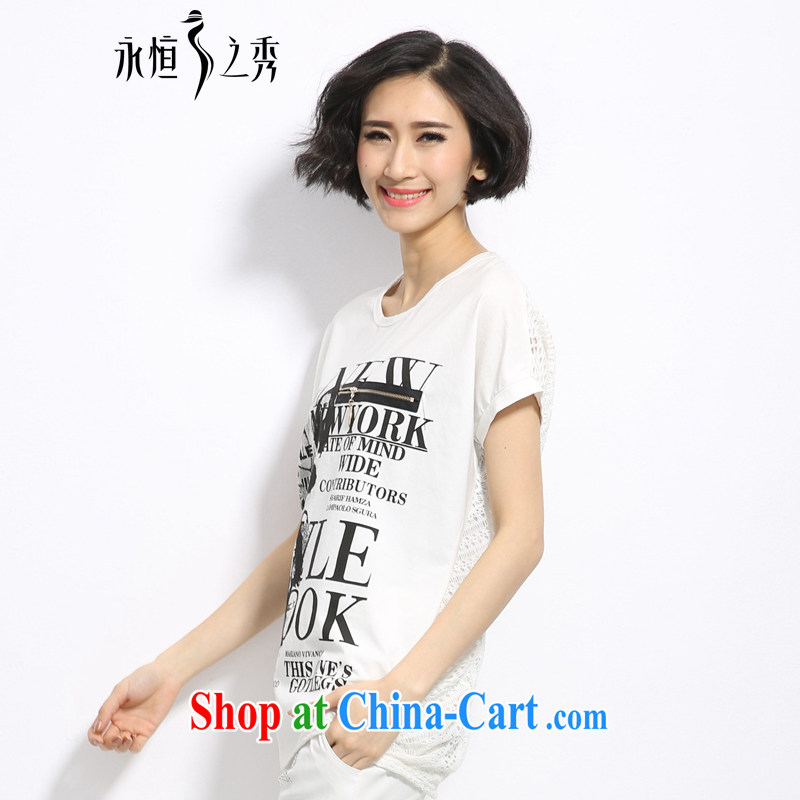 Summer 2015 mm thick new Korean version of the greater code girl with a metal zipper decor letters stamp leisure short-sleeved T pension white 3XL, eternal, and the show, and online shopping